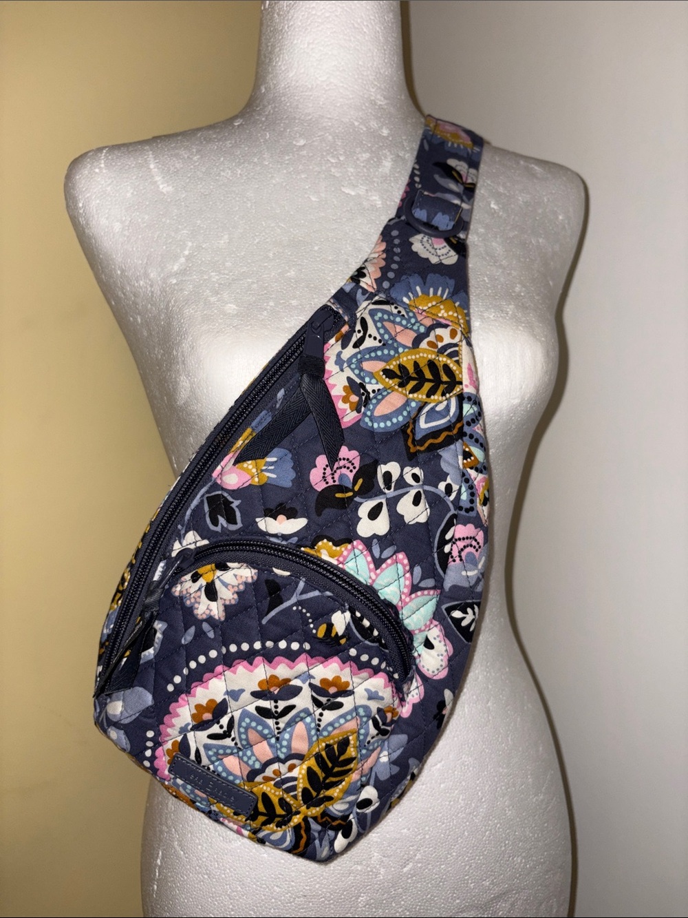 Vera Bradley Floral Quilted Crossbody Sling Bag in Navy, Pink, Yellow